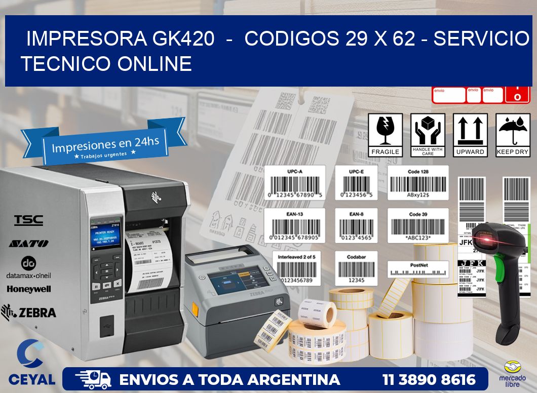 IMPRESORA GK420  -  CODIGOS 29 x 62 - SERVICIO TECNICO ONLINE