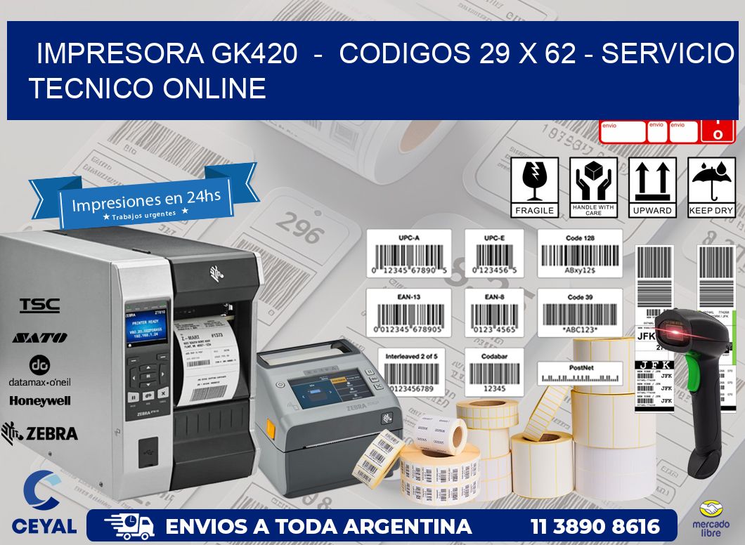 IMPRESORA GK420  –  CODIGOS 29 x 62 – SERVICIO TECNICO ONLINE