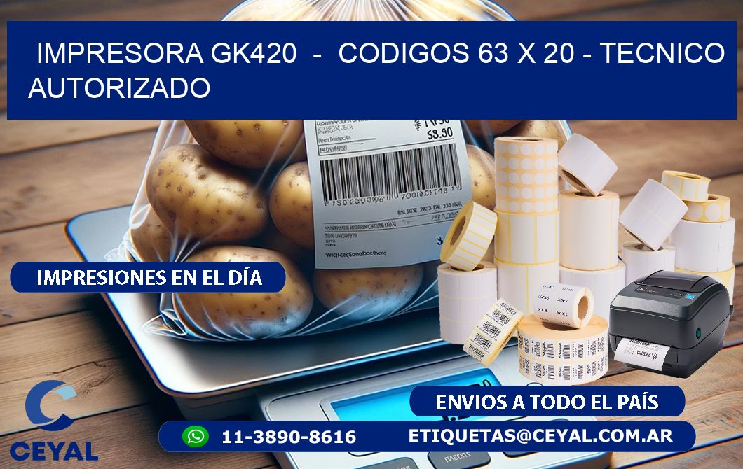 IMPRESORA GK420  -  CODIGOS 63 x 20 - TECNICO AUTORIZADO
