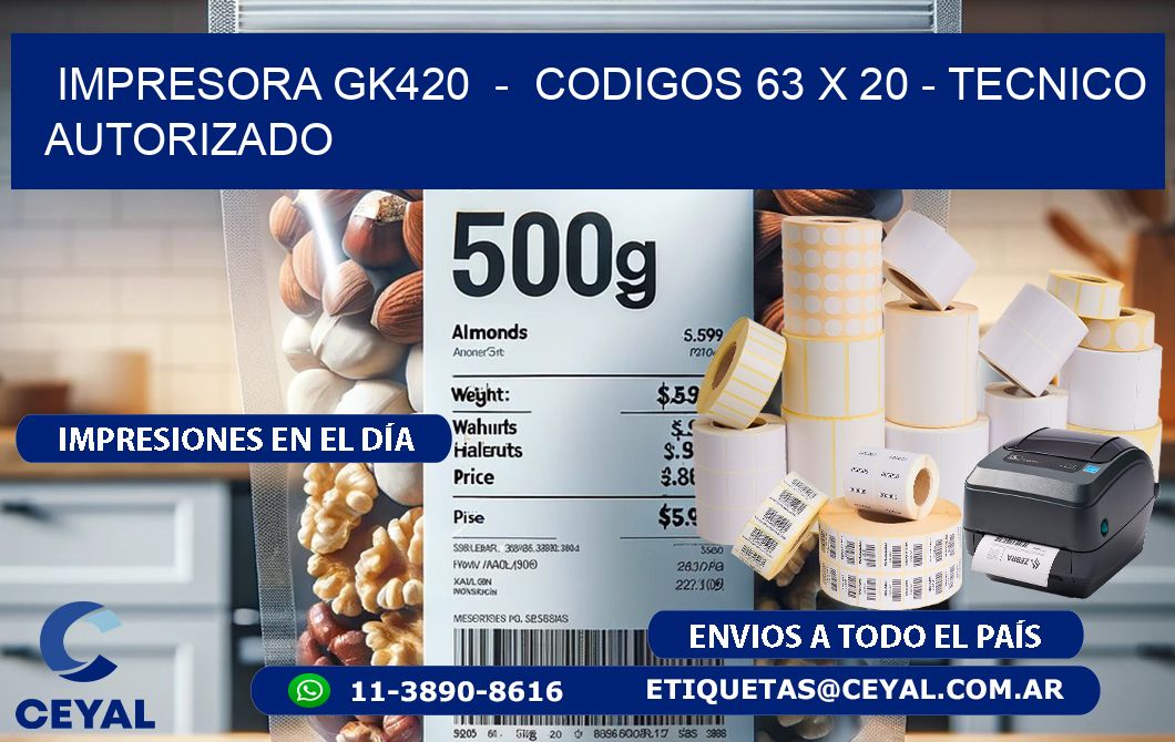 IMPRESORA GK420  -  CODIGOS 63 x 20 - TECNICO AUTORIZADO