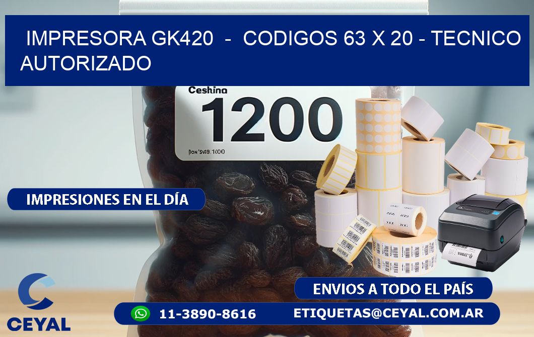 IMPRESORA GK420  -  CODIGOS 63 x 20 - TECNICO AUTORIZADO
