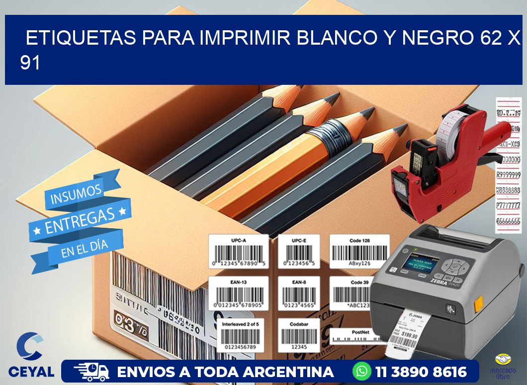 etiquetas para imprimir blanco y negro 62 x 91