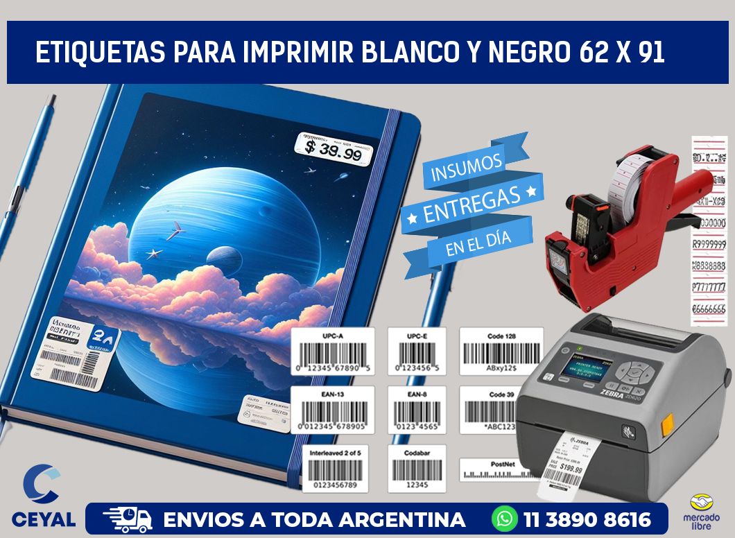 etiquetas para imprimir blanco y negro 62 x 91