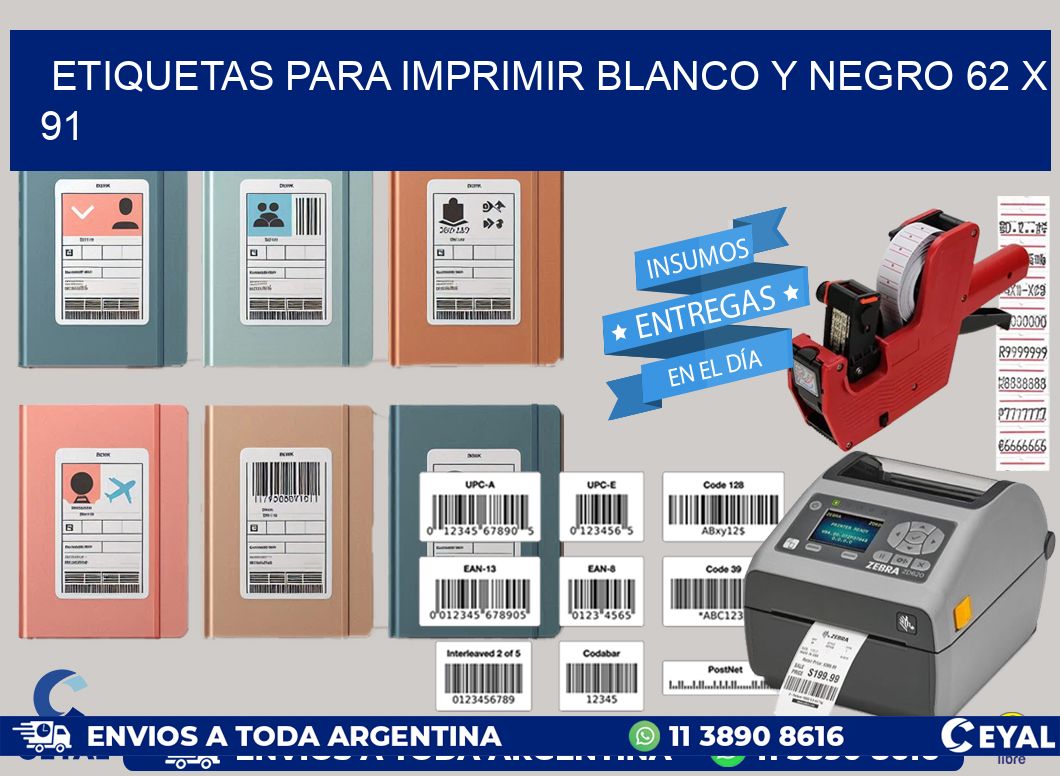 etiquetas para imprimir blanco y negro 62 x 91