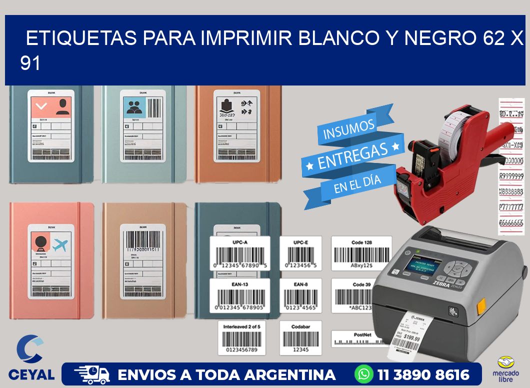 etiquetas para imprimir blanco y negro 62 x 91