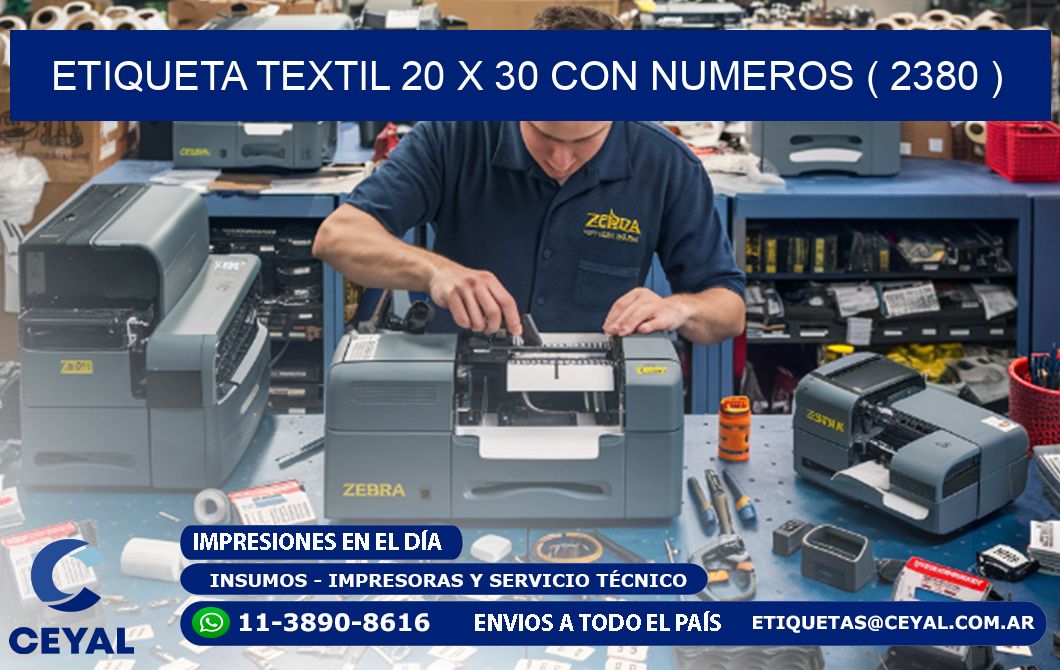 ETIQUETA TEXTIL 20 X 30 CON NUMEROS ( 2380 )