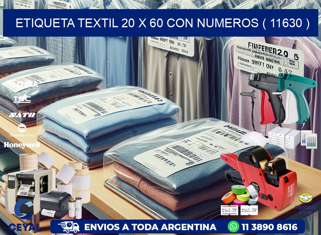 ETIQUETA TEXTIL 20 X 60 CON NUMEROS ( 11630 )