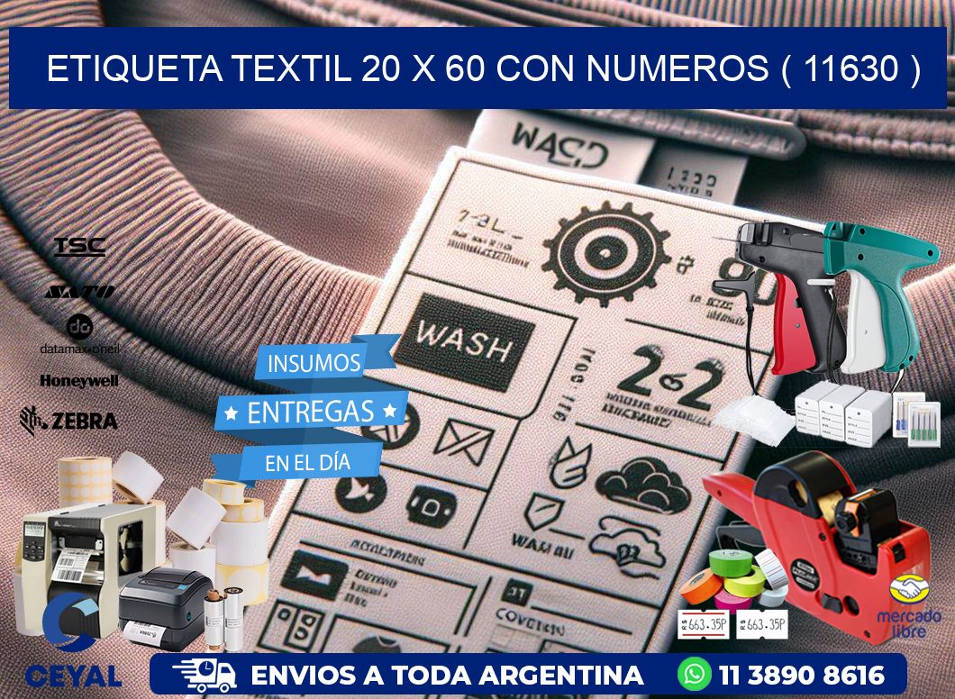 ETIQUETA TEXTIL 20 X 60 CON NUMEROS ( 11630 )