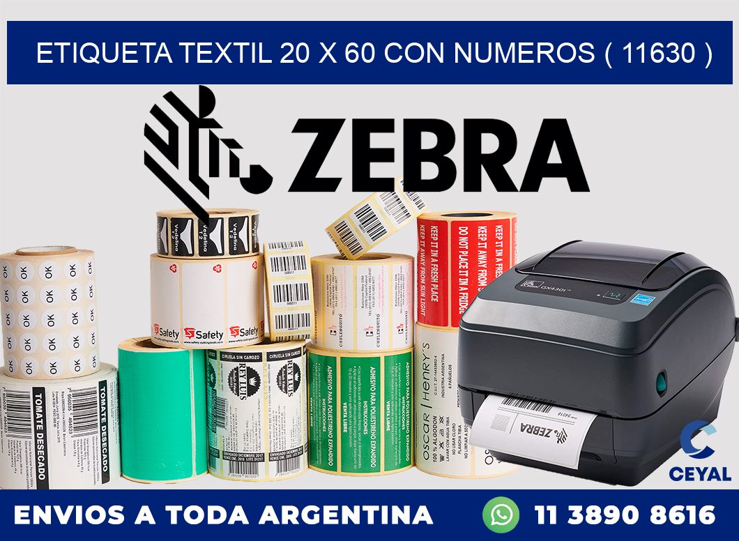 ETIQUETA TEXTIL 20 X 60 CON NUMEROS ( 11630 )