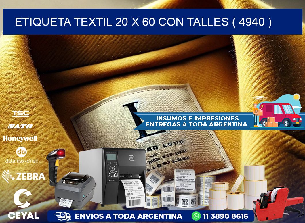 ETIQUETA TEXTIL 20 X 60 CON TALLES ( 4940 )