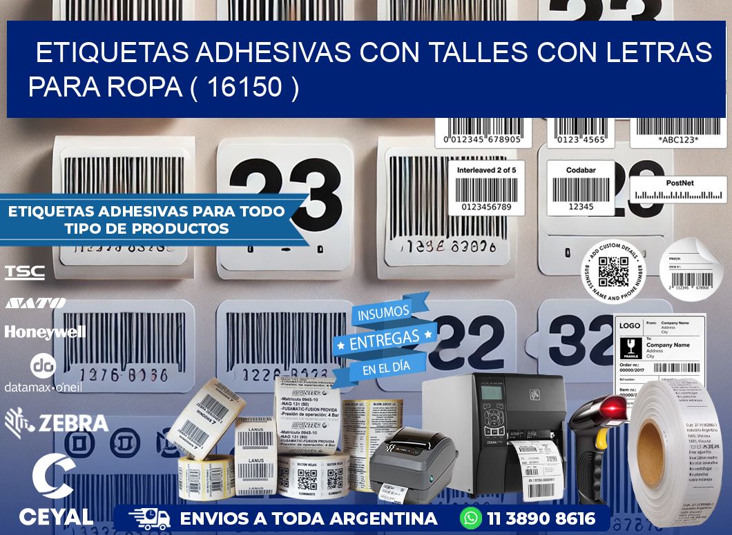 ETIQUETAS ADHESIVAS CON TALLES CON LETRAS PARA ROPA ( 16150 )