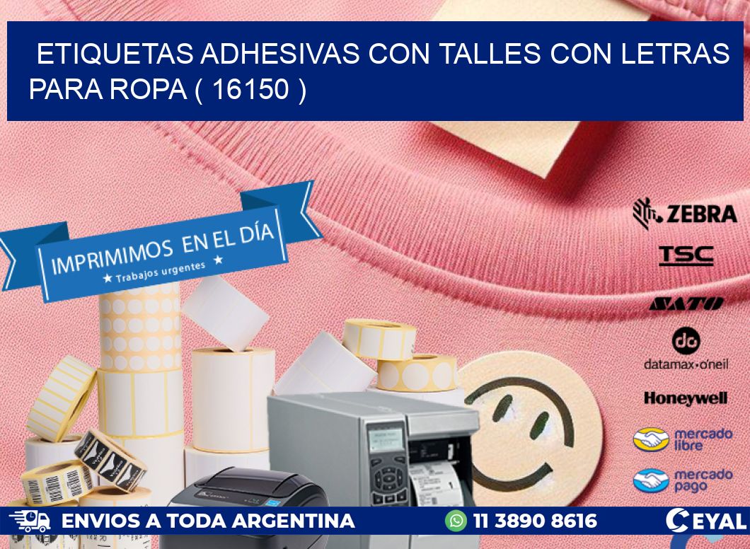 ETIQUETAS ADHESIVAS CON TALLES CON LETRAS PARA ROPA ( 16150 )