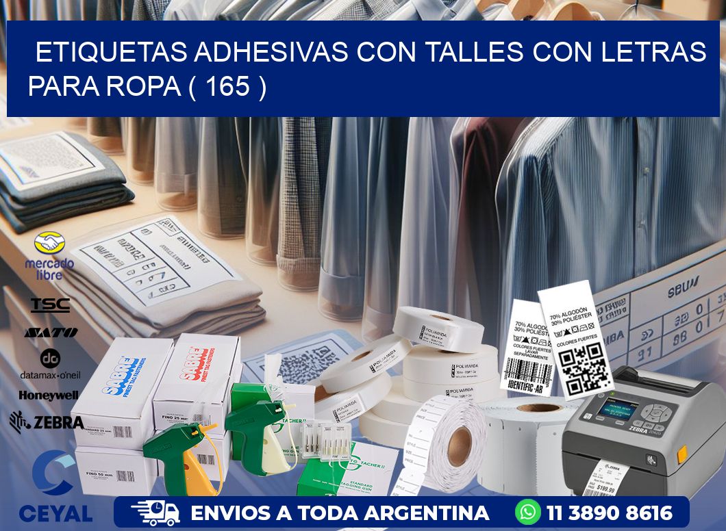 ETIQUETAS ADHESIVAS CON TALLES CON LETRAS PARA ROPA ( 165 )