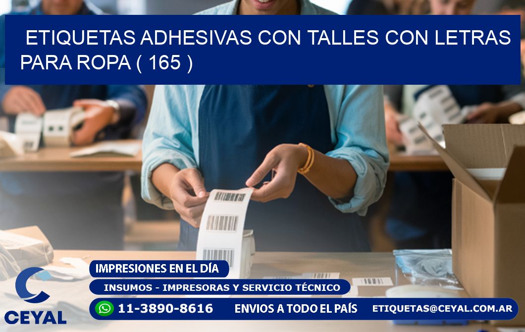 ETIQUETAS ADHESIVAS CON TALLES CON LETRAS PARA ROPA ( 165 )