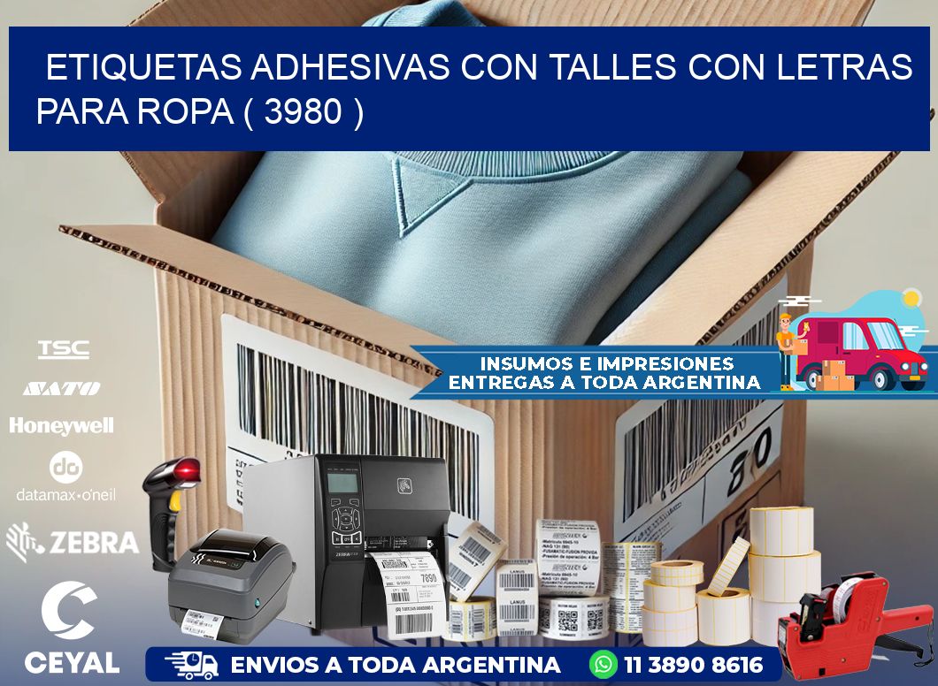 ETIQUETAS ADHESIVAS CON TALLES CON LETRAS PARA ROPA ( 3980 )