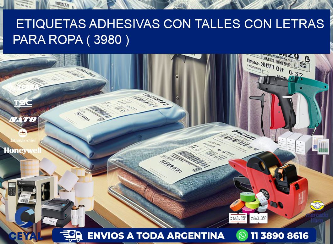 ETIQUETAS ADHESIVAS CON TALLES CON LETRAS PARA ROPA ( 3980 )