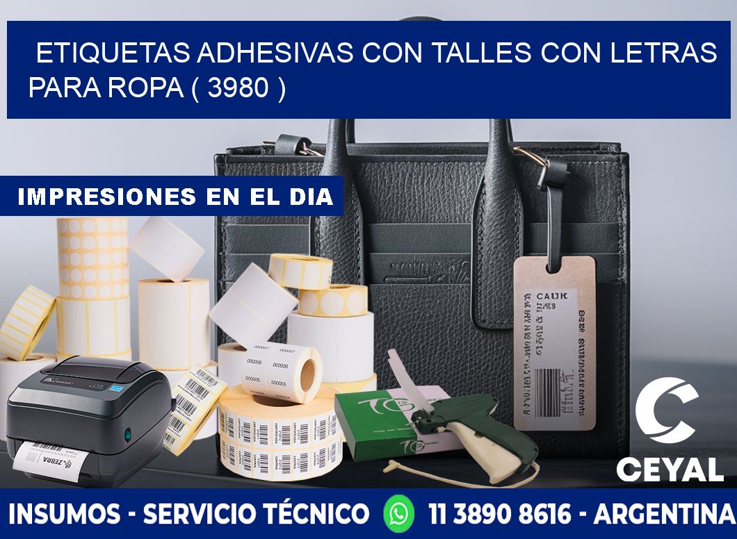 ETIQUETAS ADHESIVAS CON TALLES CON LETRAS PARA ROPA ( 3980 )
