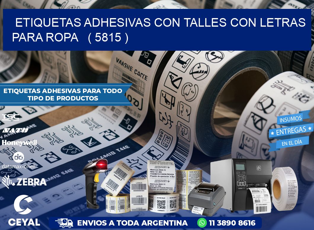 ETIQUETAS ADHESIVAS CON TALLES CON LETRAS PARA ROPA   ( 5815 )