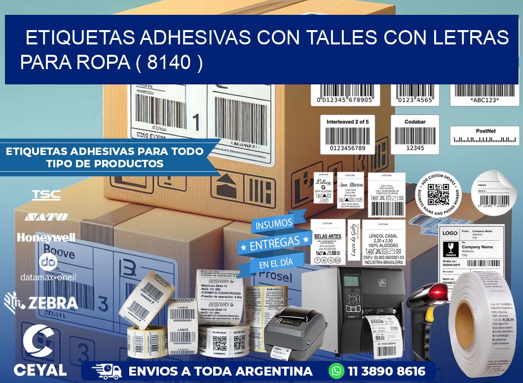 ETIQUETAS ADHESIVAS CON TALLES CON LETRAS PARA ROPA ( 8140 )