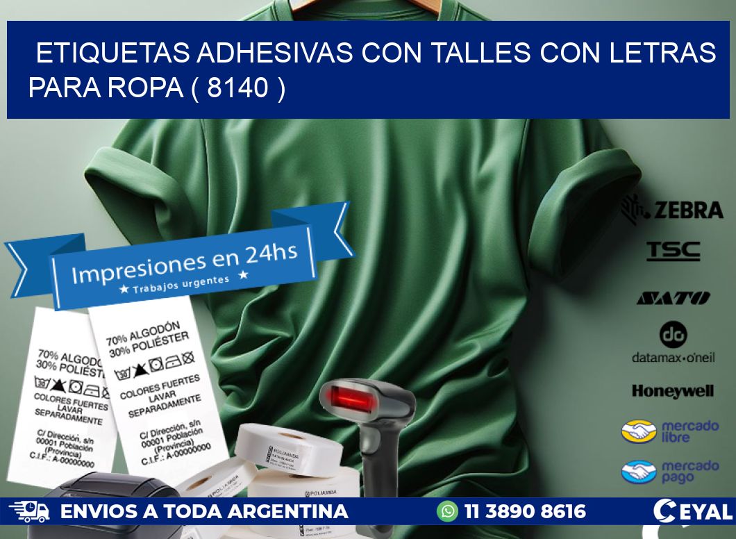 ETIQUETAS ADHESIVAS CON TALLES CON LETRAS PARA ROPA ( 8140 )