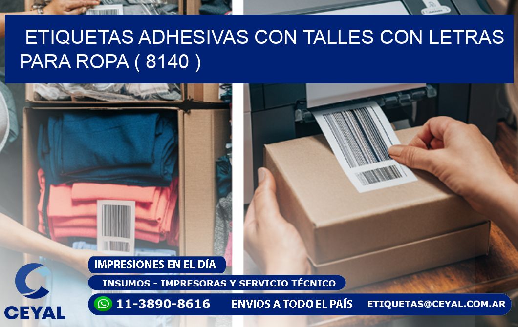 ETIQUETAS ADHESIVAS CON TALLES CON LETRAS PARA ROPA ( 8140 )