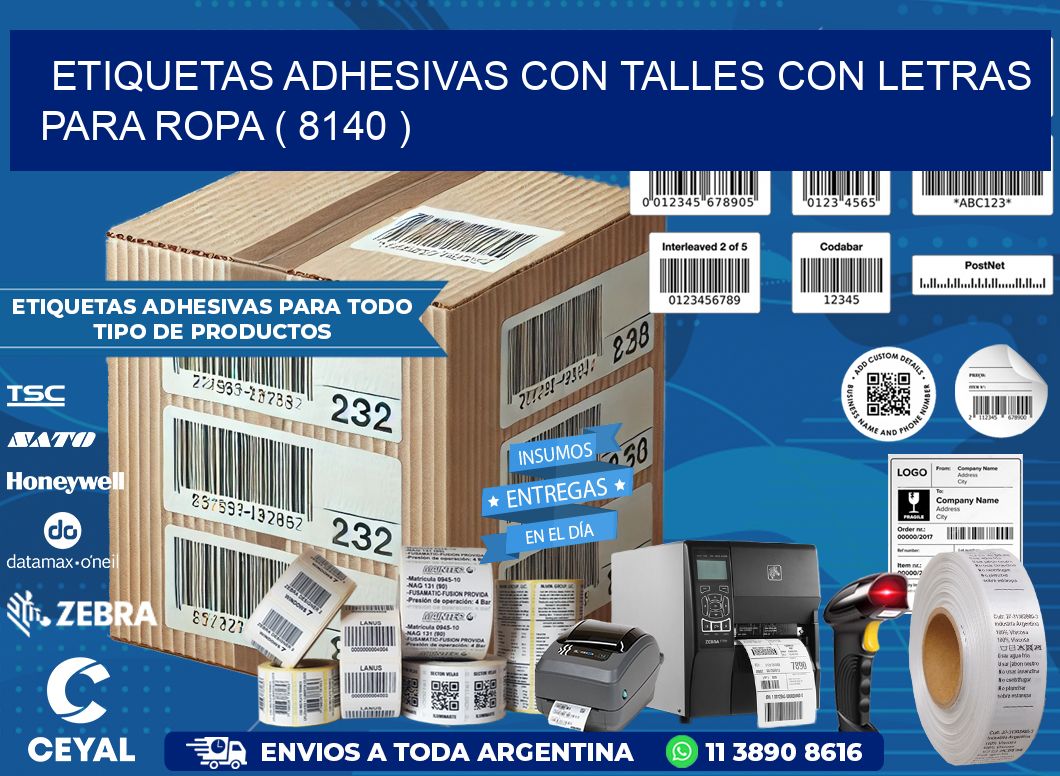 ETIQUETAS ADHESIVAS CON TALLES CON LETRAS PARA ROPA ( 8140 )
