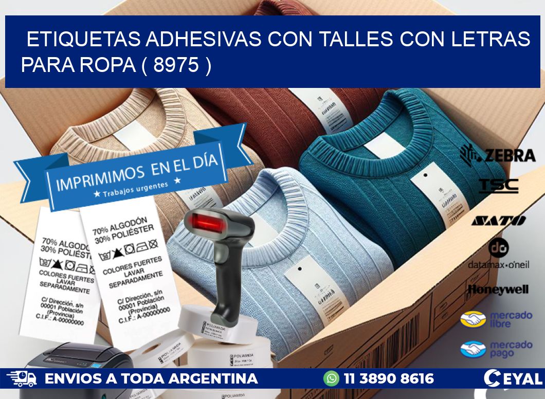 ETIQUETAS ADHESIVAS CON TALLES CON LETRAS PARA ROPA ( 8975 )