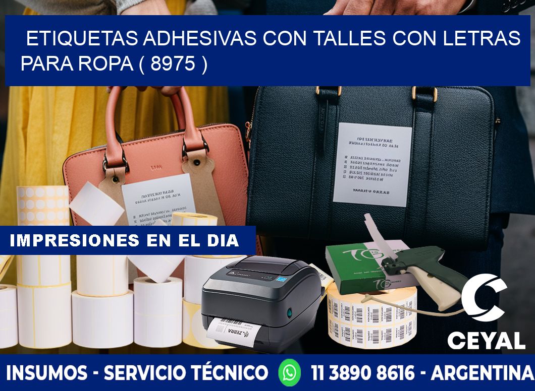 ETIQUETAS ADHESIVAS CON TALLES CON LETRAS PARA ROPA ( 8975 )