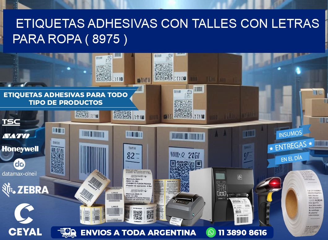 ETIQUETAS ADHESIVAS CON TALLES CON LETRAS PARA ROPA ( 8975 )