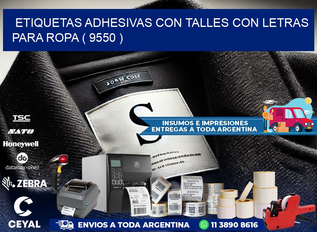 ETIQUETAS ADHESIVAS CON TALLES CON LETRAS PARA ROPA ( 9550 )