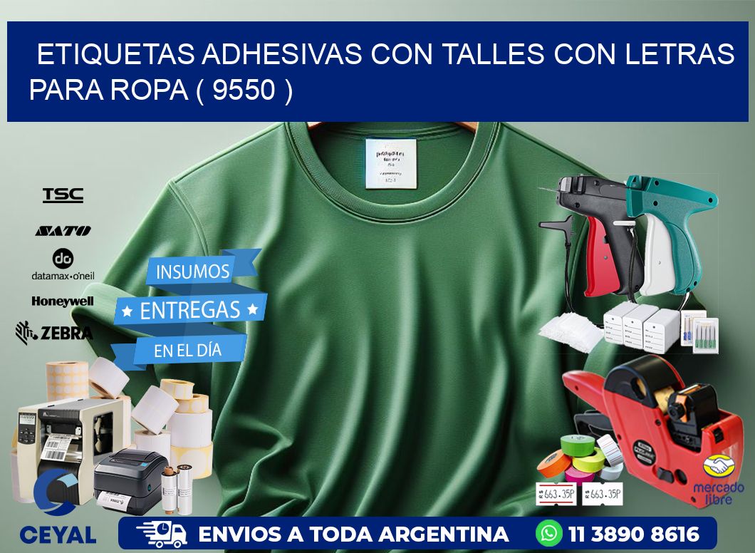 ETIQUETAS ADHESIVAS CON TALLES CON LETRAS PARA ROPA ( 9550 )