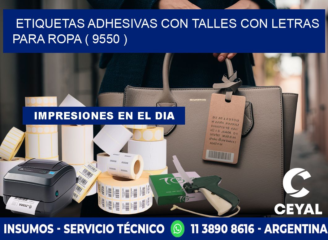 ETIQUETAS ADHESIVAS CON TALLES CON LETRAS PARA ROPA ( 9550 )