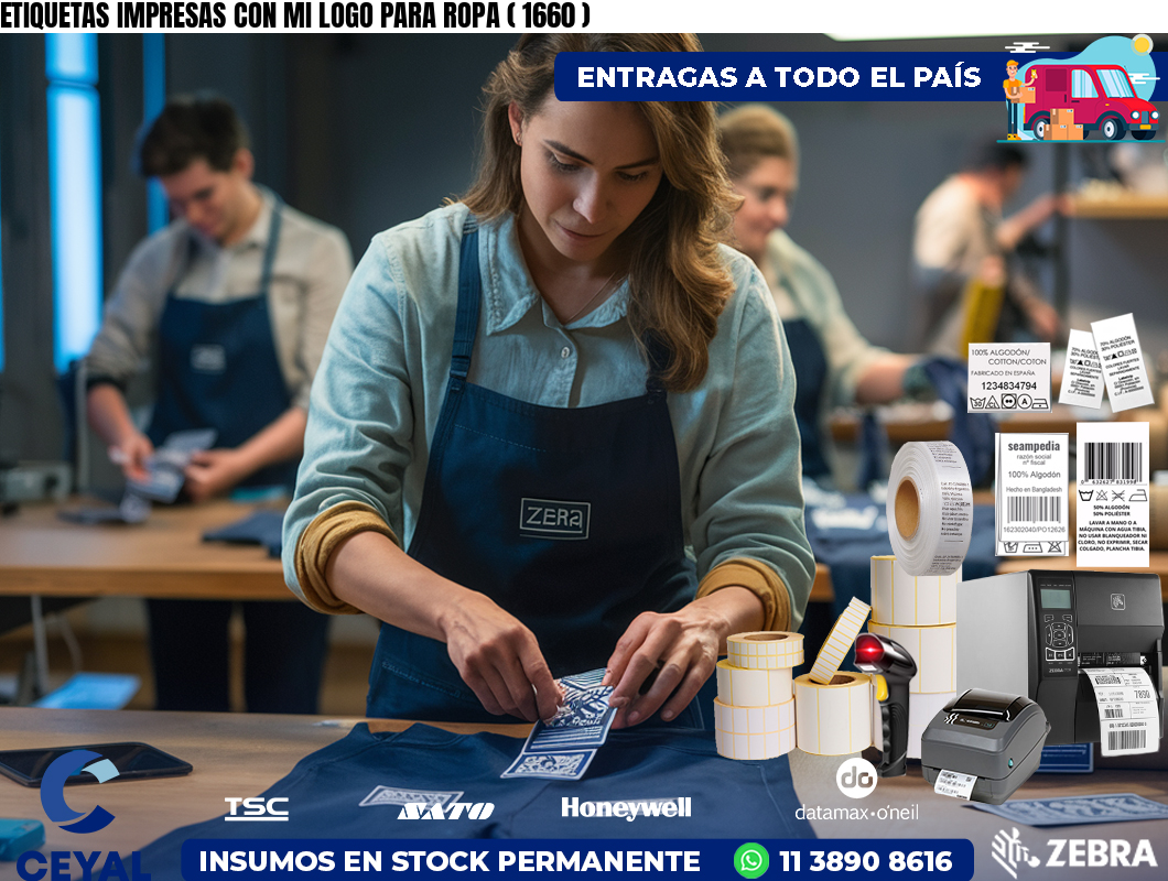 ETIQUETAS IMPRESAS CON MI LOGO PARA ROPA ( 1660 )