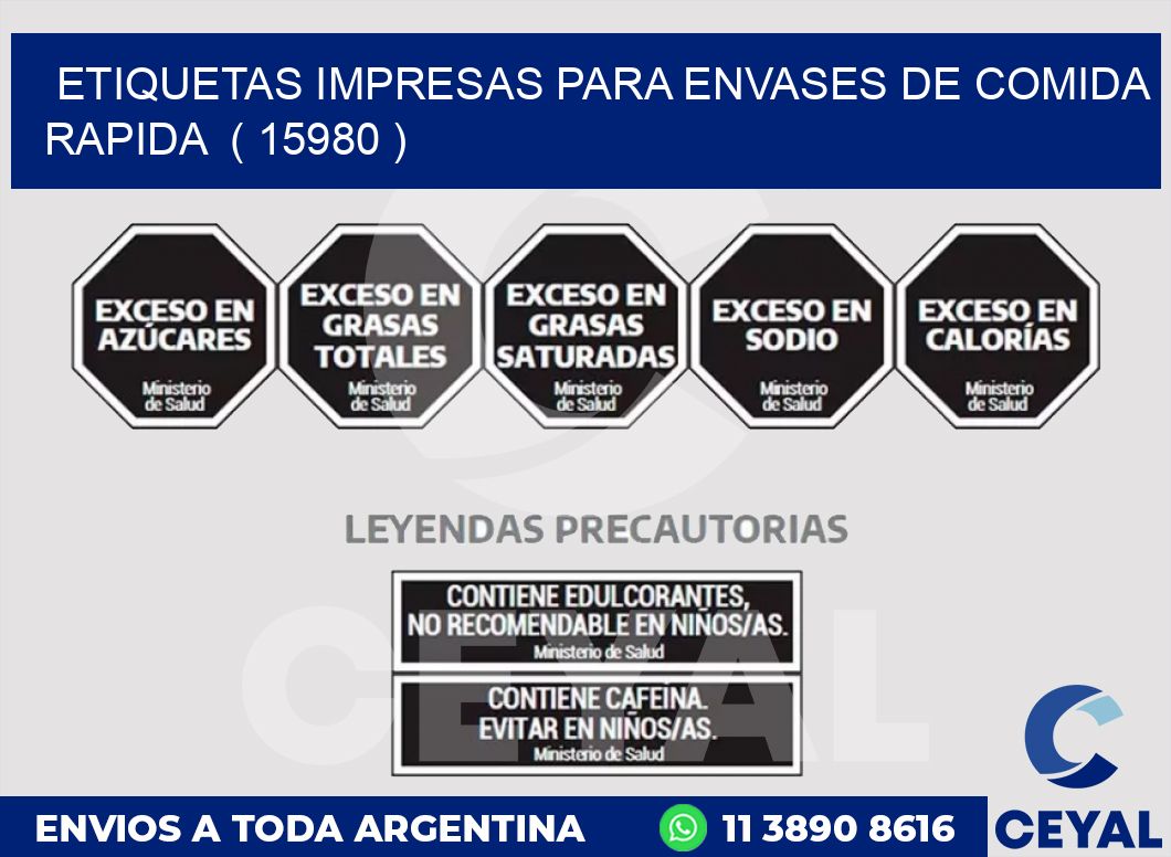 ETIQUETAS IMPRESAS PARA ENVASES DE COMIDA RAPIDA  ( 15980 )