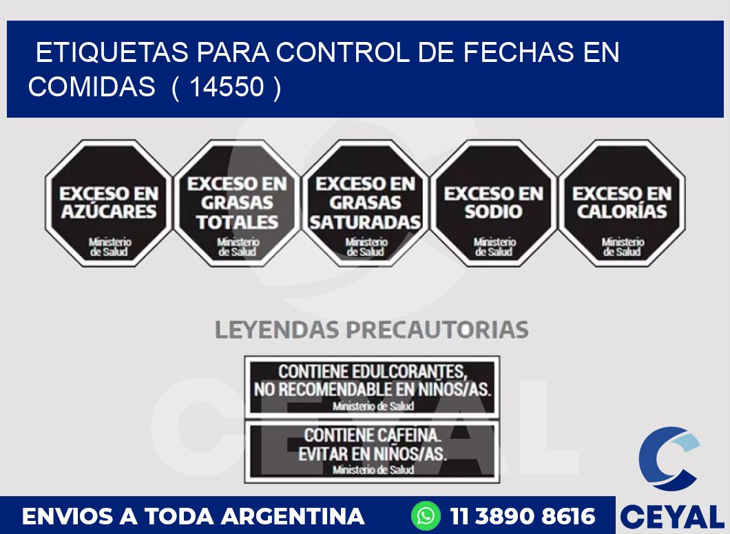 ETIQUETAS PARA CONTROL DE FECHAS EN COMIDAS  ( 14550 )