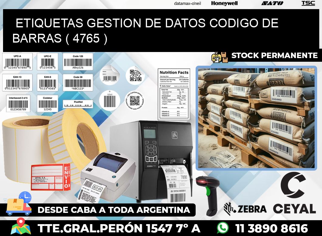 ETIQUETAS GESTION DE DATOS CODIGO DE BARRAS ( 4765 )