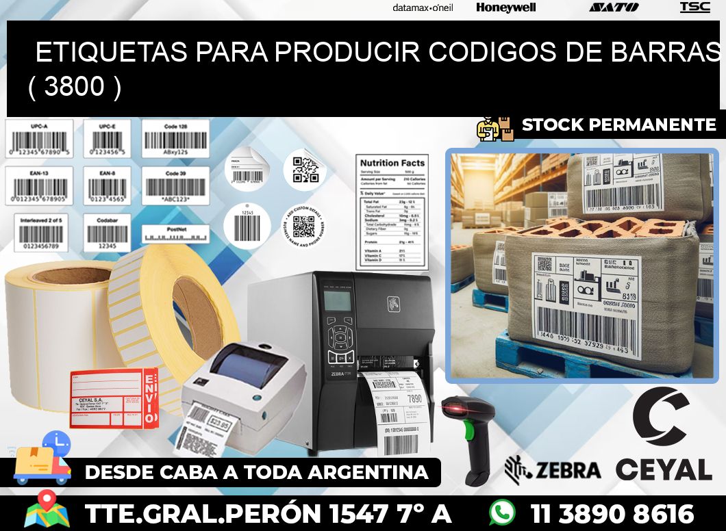 ETIQUETAS PARA PRODUCIR CODIGOS DE BARRAS ( 3800 )