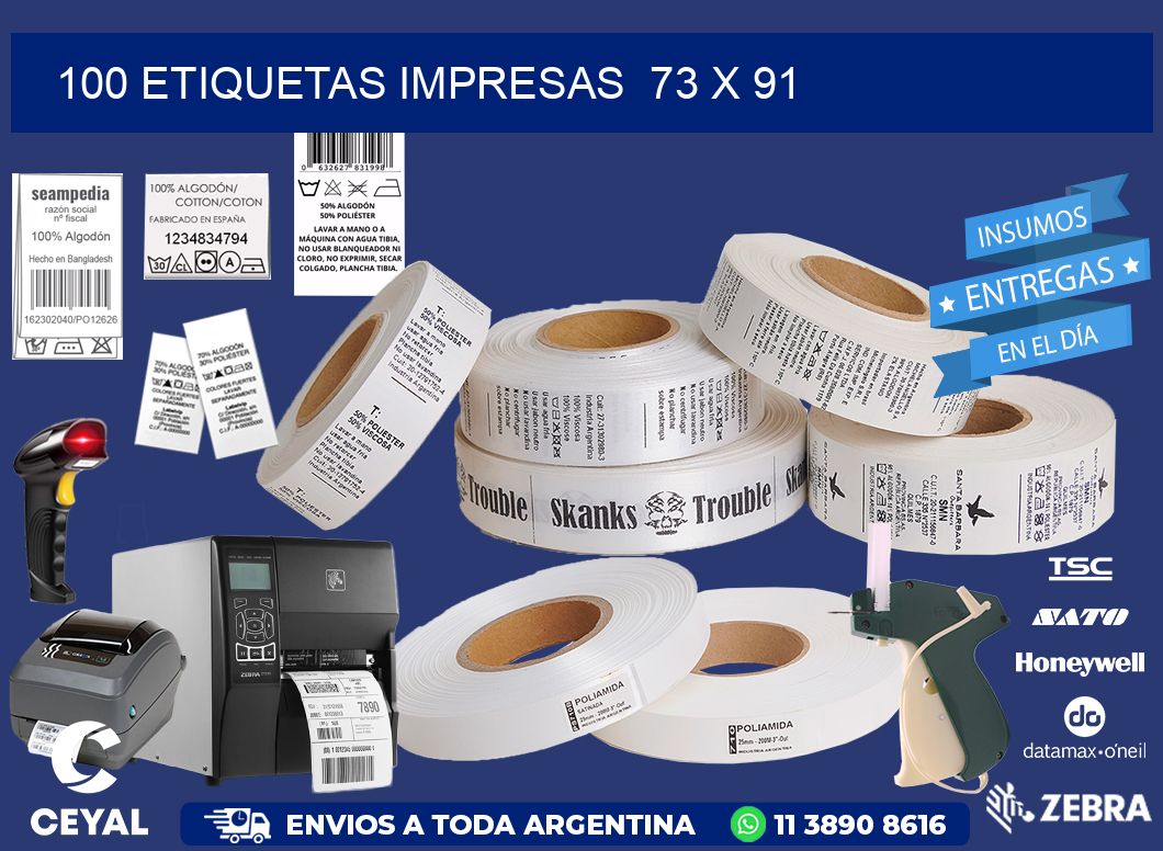 100 ETIQUETAS IMPRESAS  73 x 91