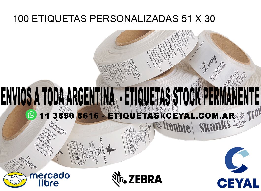 100 ETIQUETAS PERSONALIZADAS 51 x 30