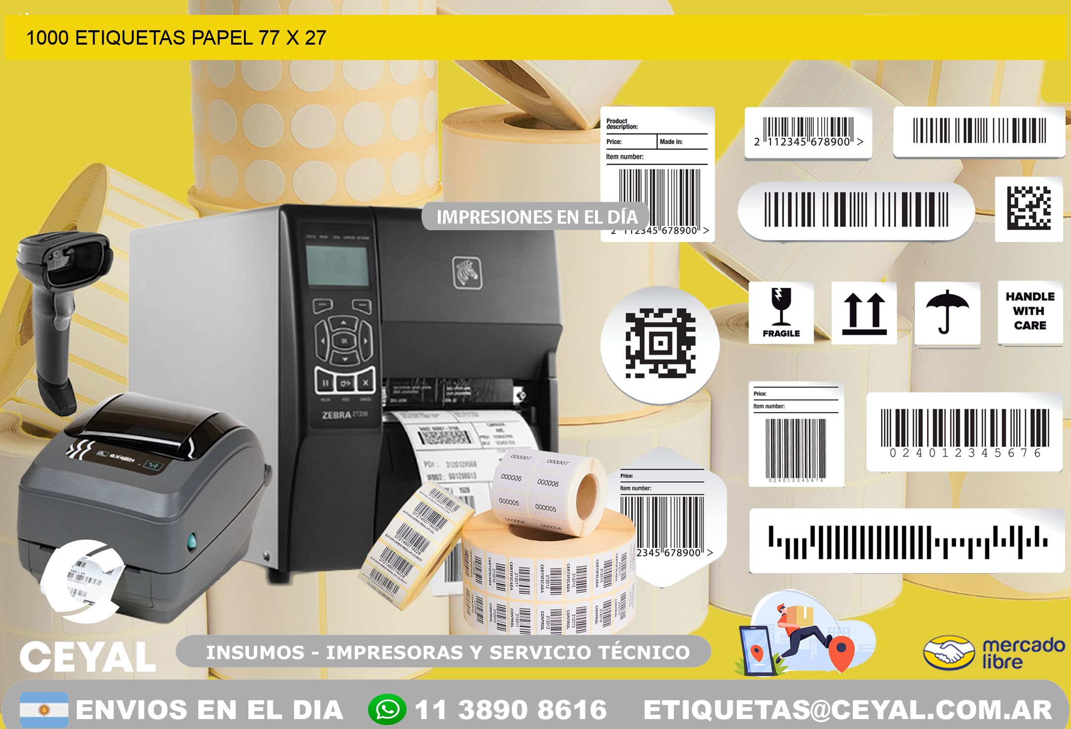 1000 ETIQUETAS PAPEL 77 x 27