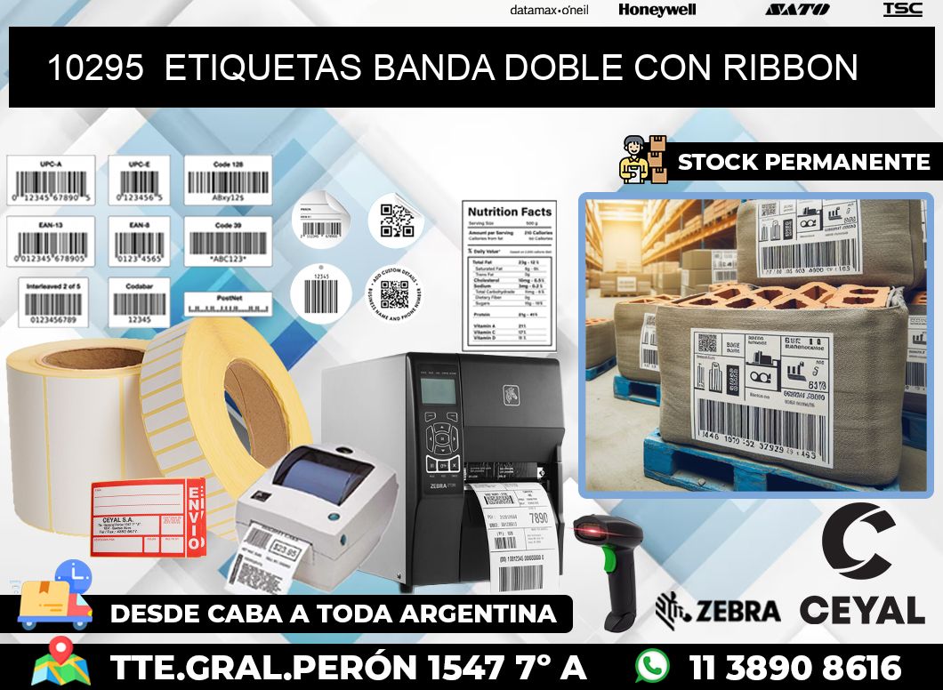 10295  ETIQUETAS BANDA DOBLE CON RIBBON