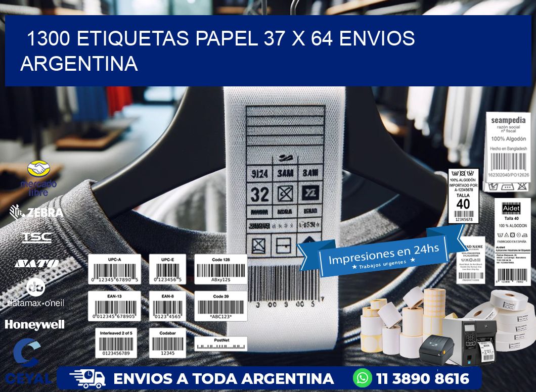 1300 ETIQUETAS PAPEL 37 x 64 ENVIOS ARGENTINA