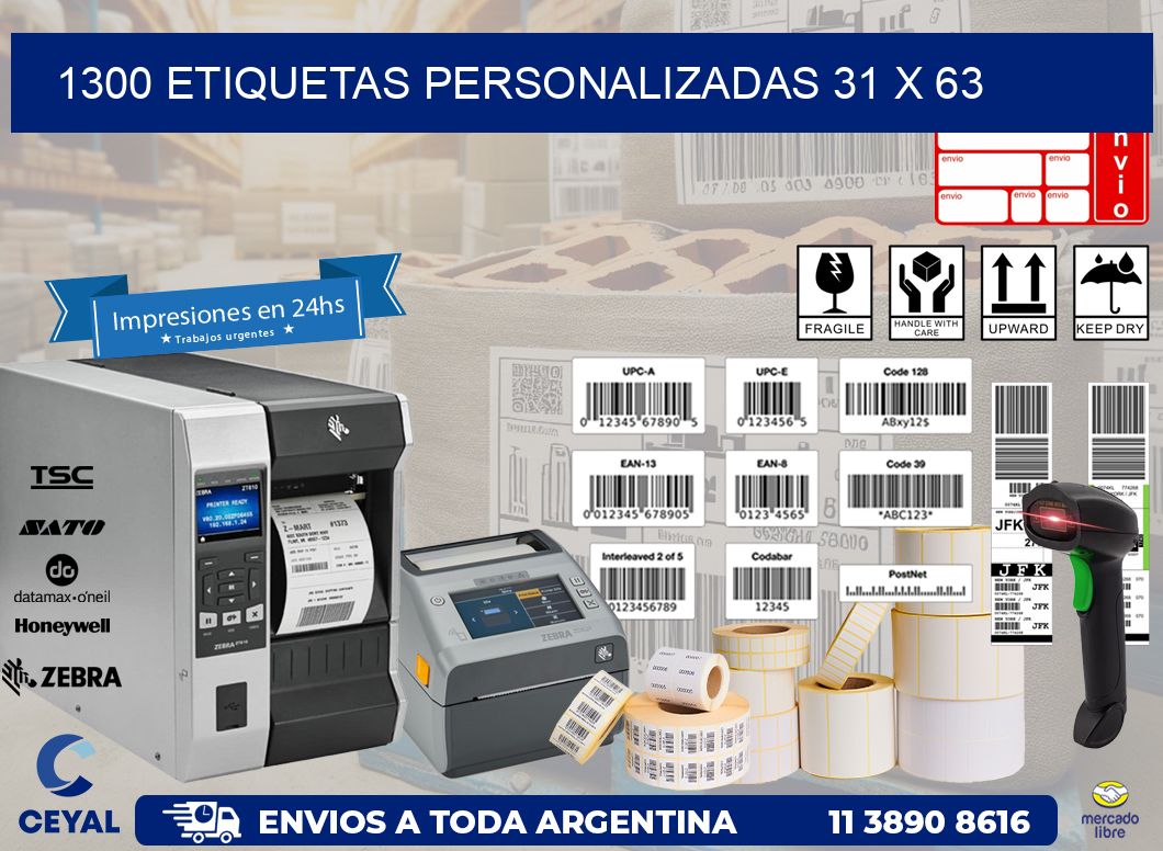 1300 ETIQUETAS PERSONALIZADAS 31 x 63