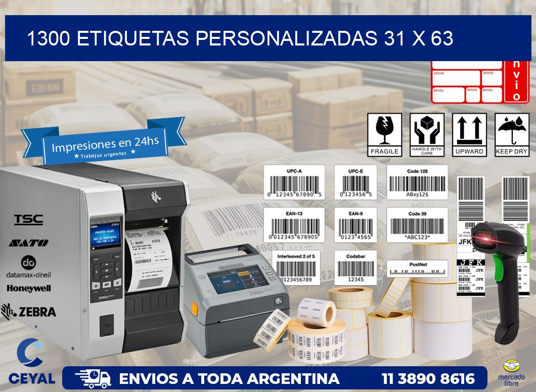 1300 ETIQUETAS PERSONALIZADAS 31 x 63