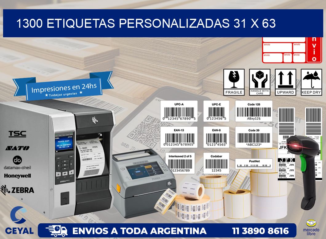 1300 ETIQUETAS PERSONALIZADAS 31 x 63