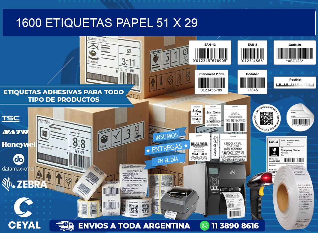 1600 ETIQUETAS PAPEL 51 x 29