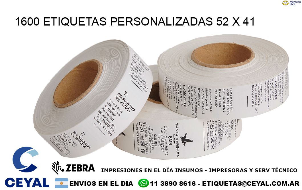 1600 ETIQUETAS PERSONALIZADAS 52 x 41