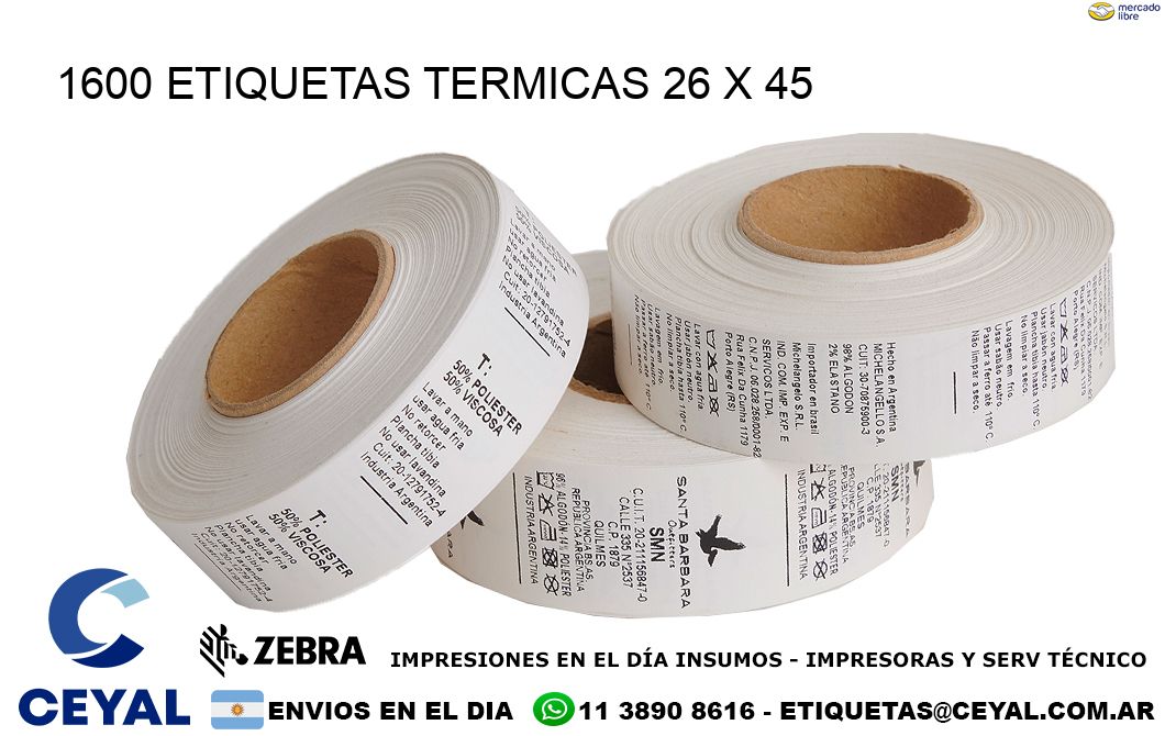 1600 ETIQUETAS TERMICAS 26 x 45