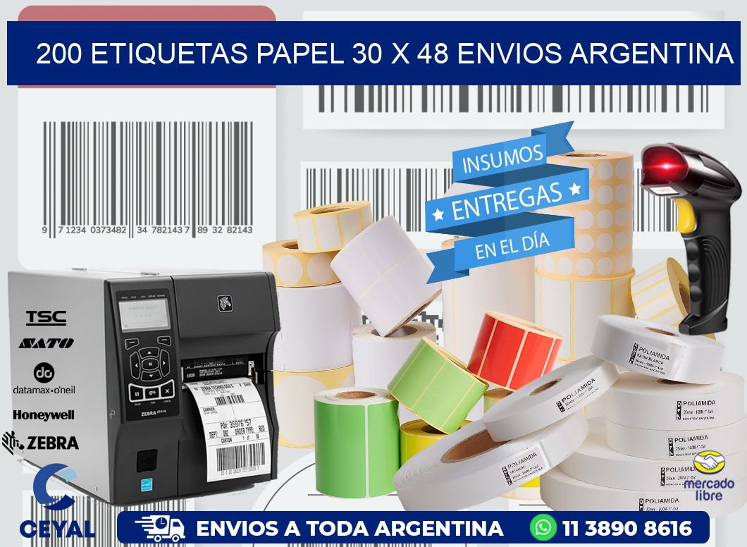 200 ETIQUETAS PAPEL 30 x 48 ENVIOS ARGENTINA