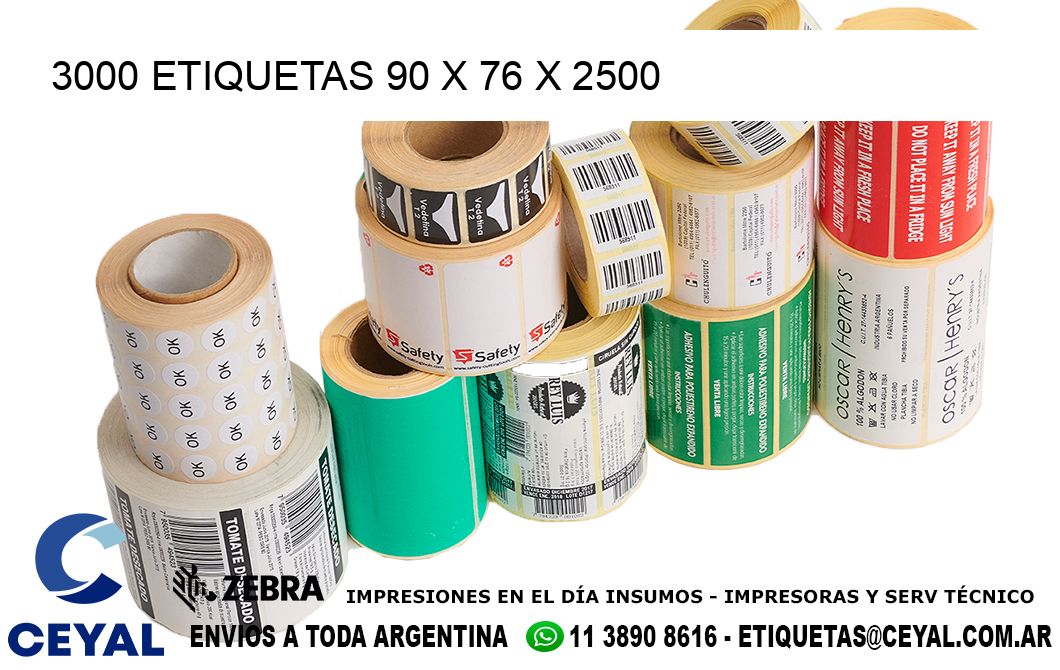 3000 ETIQUETAS 90 x 76 x 2500